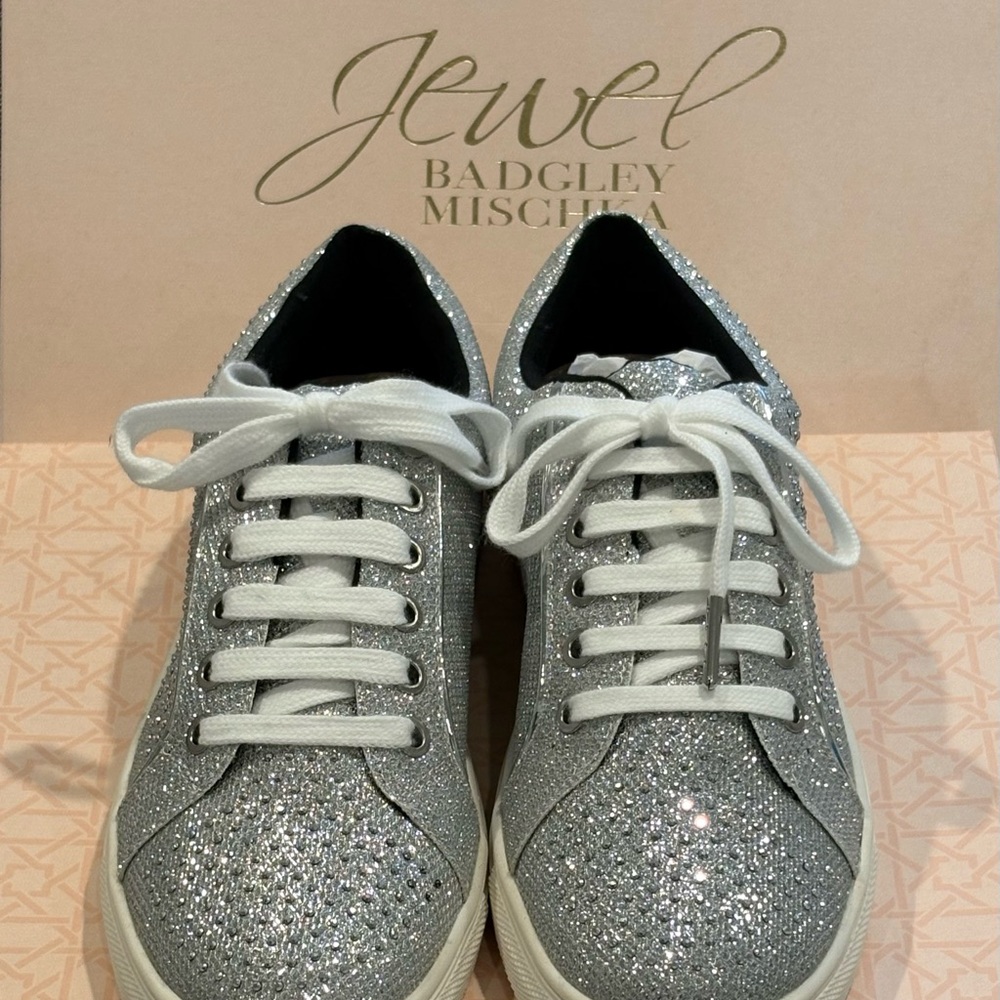 Jewel Badgley Mischka Glittering Silver Sneakers